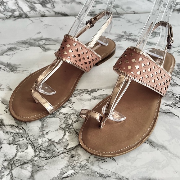 BCBGeneration Bennett Sandals Flat Toe Post Tan Rose Gold Slingback 8 - Picture 4 of 13